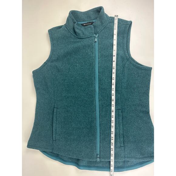 Athleta Size 1X Stroll Fleece Moto Vest Borealis Green Running Warm Athleisure - Picture 13 of 13